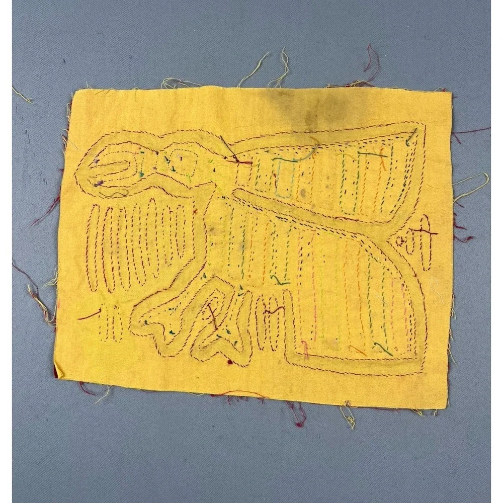 VTG Kuna Mola Hand Sewn Art Textile Fabric Folk Fabric Eagle Bird Quilt‎ Block